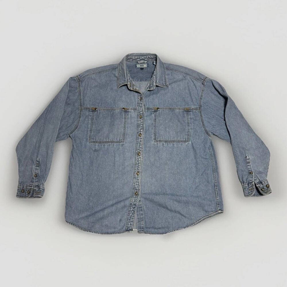 Vintage Lee Denim Shirt Large Light Wash 100% Cotton Made in Philippines
